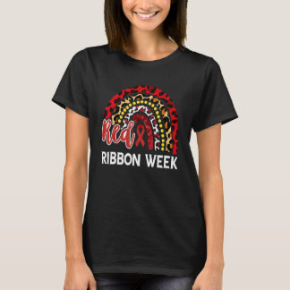 We Wear Red For Red Ribbon Week Awareness Leopard  T-Shirt