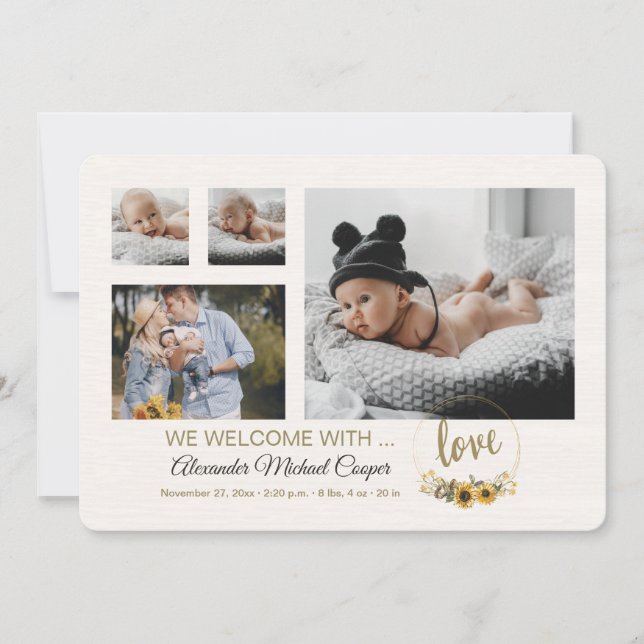 We Welcome With Love Photo Birth Announcement (Front)