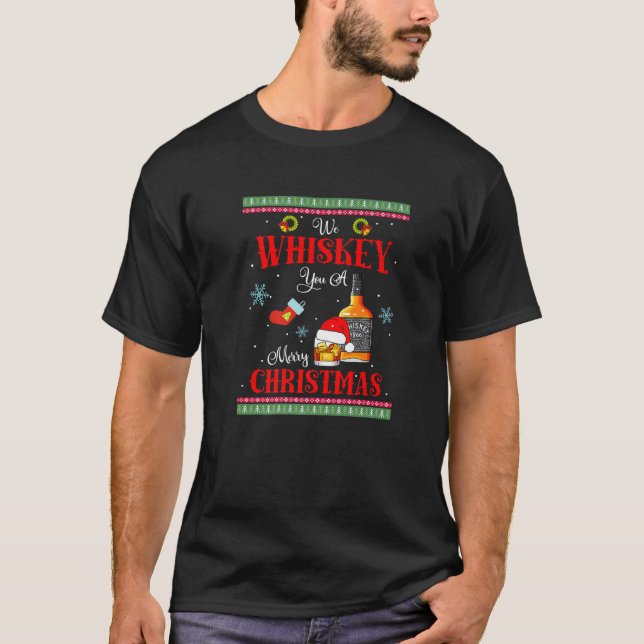 We Whiskey You A Merry Christmas Drinking Santa Lo T-Shirt (Front)