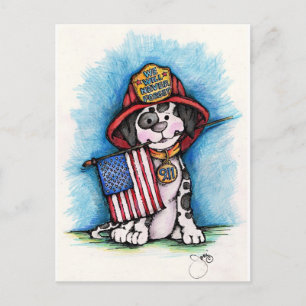 We Will Never Forget 9/11 Firefighter Dalmatian Postcard