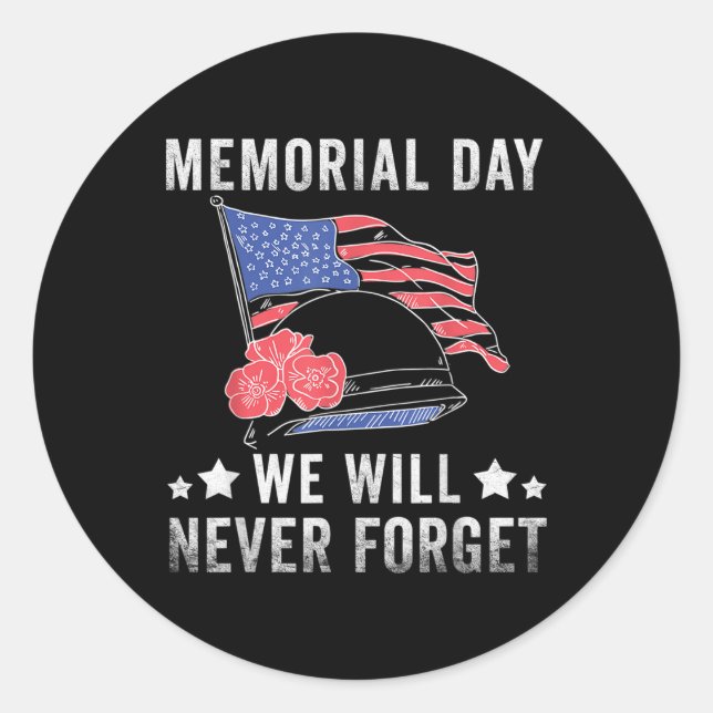 We Will Never Forget Usa Flag Distressed Memorial  Classic Round Sticker (Front)