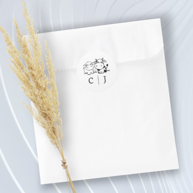 We Will Say I Moo Cow Themed Wedding Classic Round Sticker (We Will Say I Moo Cow Themed Wedding Classic Round Stickers from Ricaso. For favors/envelope seals)