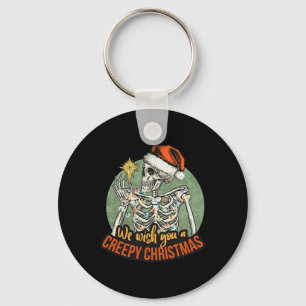 We Wish You A Creepy Christmas Pajama Funny Skelet Key Ring