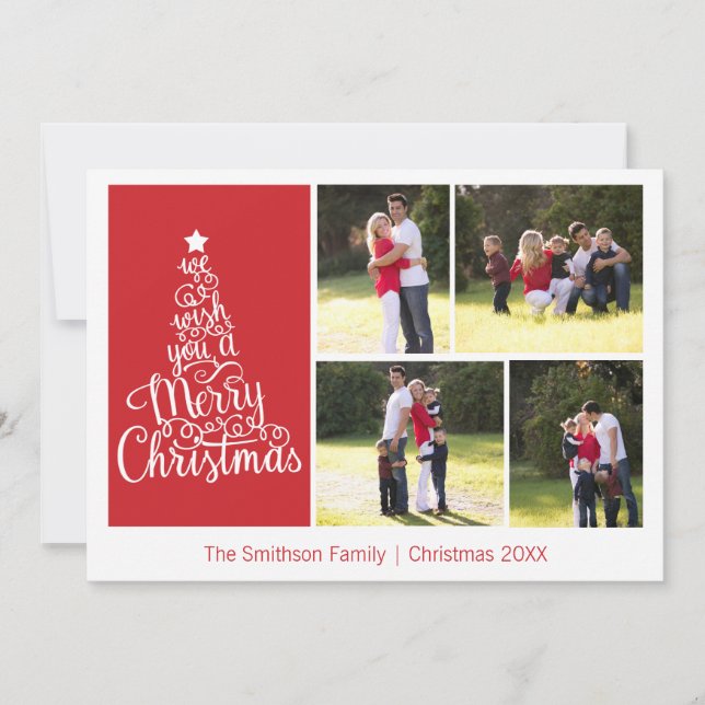 We Wish You a Merry Christmas 4 Photo Red Card (Front)