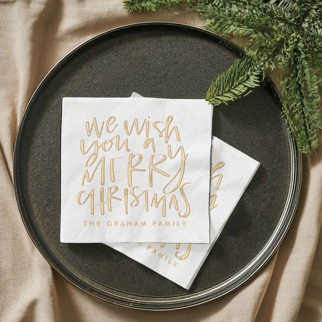 We Wish You a Merry Christmas Carol Gold Foil Napkins (We Wish You a Merry Christmas Carol Gold Foil Napkins)