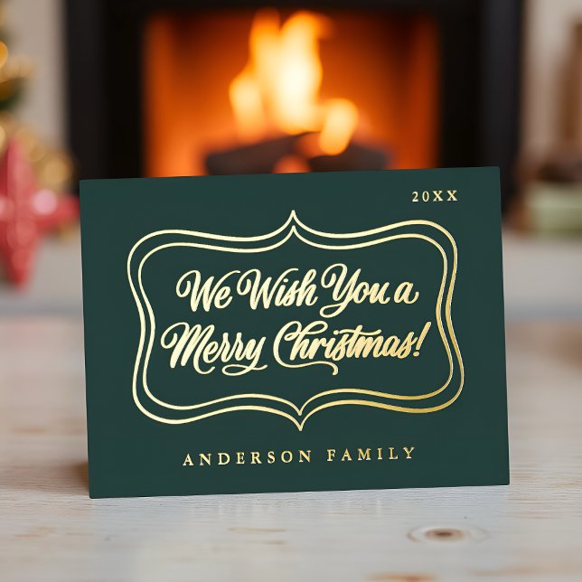 We wish you a Merry Christmas Classic Gold Frame Foil Holiday Postcard (Creator Uploaded)