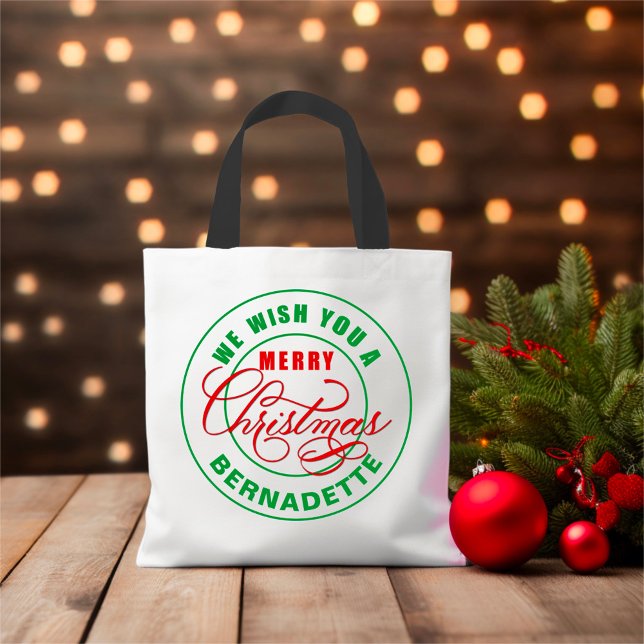 We Wish You A Merry Christmas Custom Name Tote Bag (Creator Uploaded)