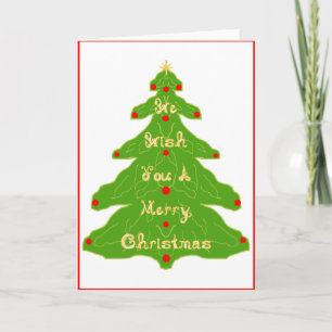We Wish You A Merry Christmas Fabric Font On Tree Holiday Card