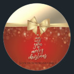 We Wish You A Merry Christmas,Faux Gold Bow Red Classic Round Sticker<br><div class="desc">Elegant Christmas tree, we wish you a merry Christmas background.</div>