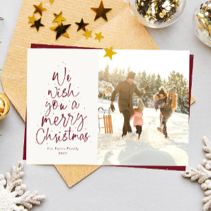 We wish you a merry Christmas fun red photo Holiday Card
