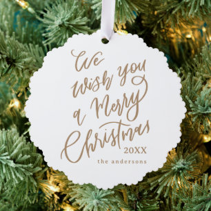 We Wish You a Merry Christmas Lettering Photo Tree Decoration Card