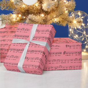 We Wish You a Merry Christmas Musical Rosy Pink Wrapping Paper
