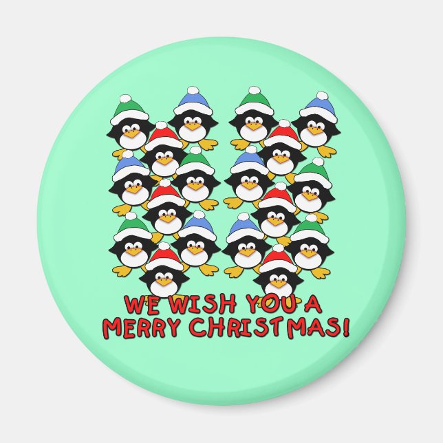 WE WISH YOU A MERRY CHRISTMAS PENGUINS MAGNET (Front)
