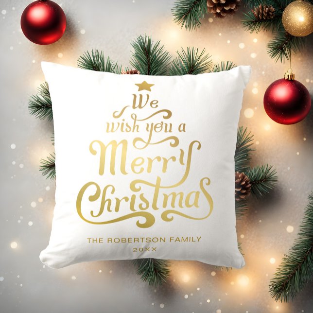 We wish you a Merry Christmas personalised Gold Cushion (Creator Uploaded)