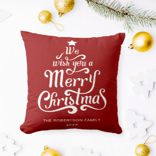 We wish you a Merry Christmas personalised Red Cushion