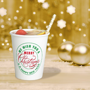 We Wish You A Merry Christmas Red and Green Paper Cups