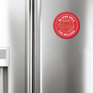 We Wish You a Merry Christmas Red Custom Name Magnet