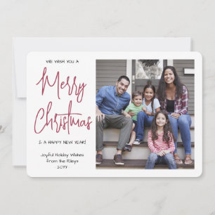 We Wish You a Merry Christmas Red Script 1 Photo Holiday Card