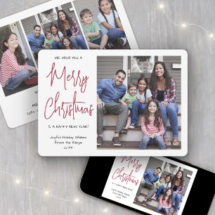 We Wish You a Merry Christmas Red Script 4 Photo Holiday Card