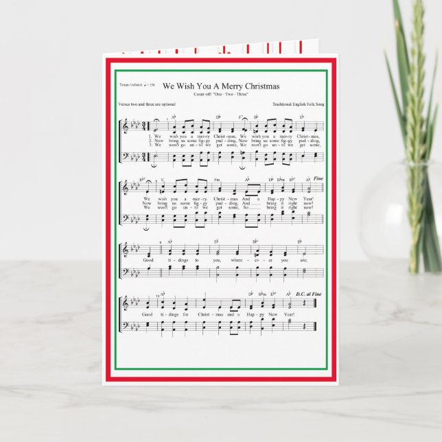 We Wish You A Merry Christmas Sheet Music Holiday  Card (Front)