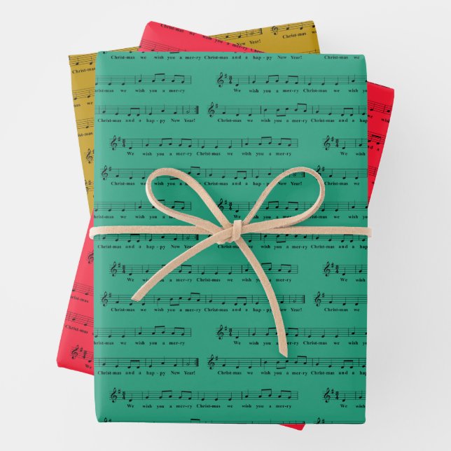 We Wish You a Merry Christmas Traditional Musical Wrapping Paper Sheet (In situ)