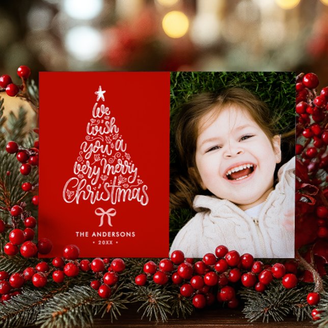 We Wish You A Merry Christmas Tree Name & Photo Holiday Card (Creator Uploaded)