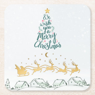 We Wish you a Merry Christmas Typography Tree Square Paper Coaster