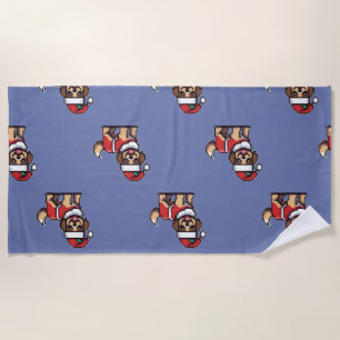 We wish you a merry christmas with cute dog santa beach towel