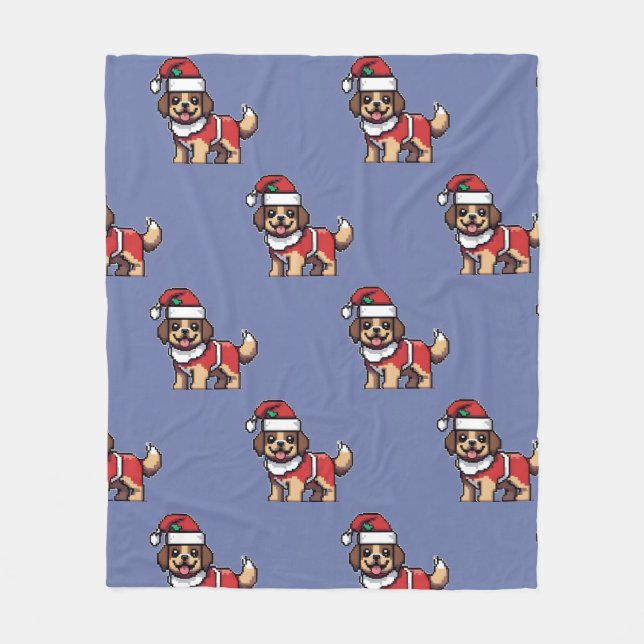 We wish you a merry christmas with cute dog santa  fleece blanket (Front)