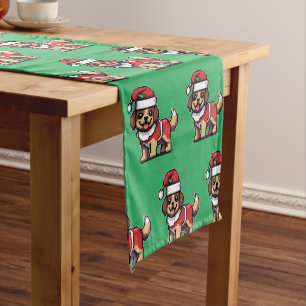 We wish you a merry christmas with cute dog santa  short table runner
