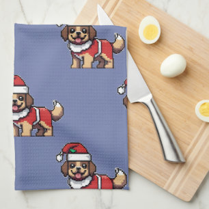 We wish you a merry christmas with cute dog santa tea towel