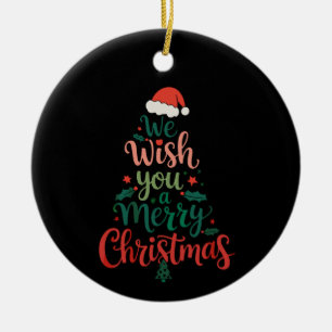 We Wish You A Merry Christmas Xmas Santa Hat Ceramic Tree Decoration