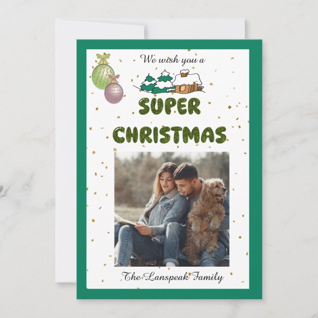 We Wish You a Super Christmas & Personalised Photo Holiday Card (Front)