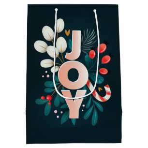 We Wish You JOY, Christmas Candy Cane & Foliage Medium Gift Bag