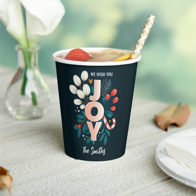 We Wish You JOY, Christmas Candy Cane & Foliage Paper Cups (Insitu)
