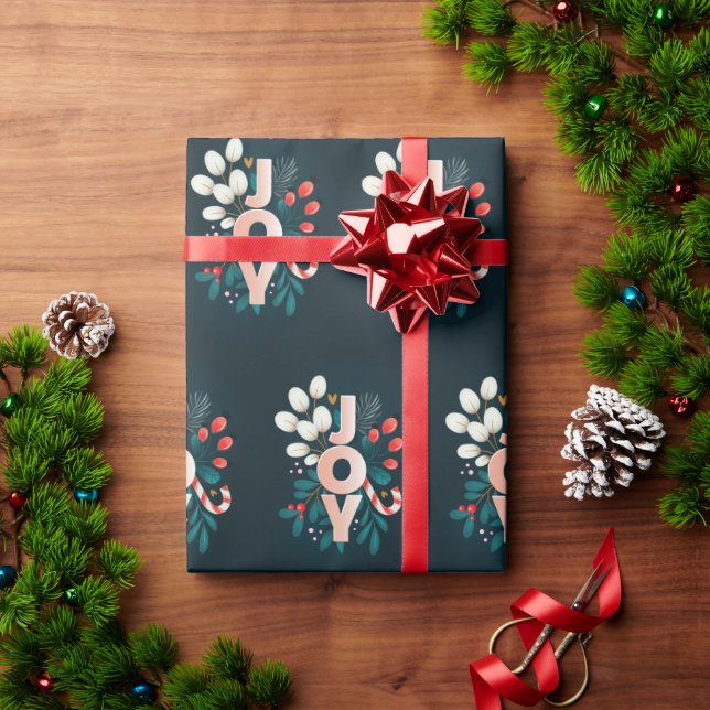 We Wish You JOY, Christmas Candy Cane & Foliage Wrapping Paper (Holiday Gift)
