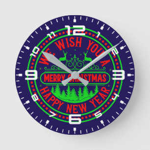 We Wish You Merry Christmas Happy New Year-13395 Round Clock