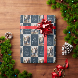 We wish you Merry Christmas navy holiday photo Wrapping Paper
