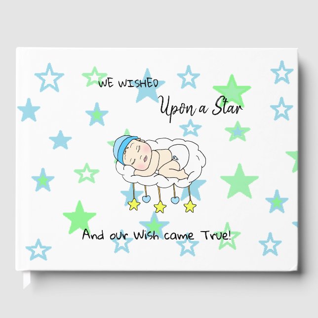 We Wished Upon a Star Boy's  Baby Shower Blue Guest Book (Front)
