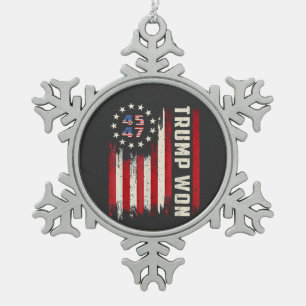 We Won TRUMP INAUGURATION American Flag  Snowflake Pewter Christmas Ornament