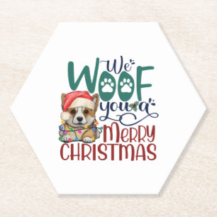 We Woof You a Merry Christmas - Funny Corgi Dog Paper Coaster