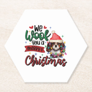 We Woof You a Merry Christmas - Funny Spaniel Dog Paper Coaster