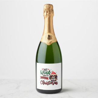 We Woof You a Merry Christmas - Funny Spaniel Dog  Sparkling Wine Label