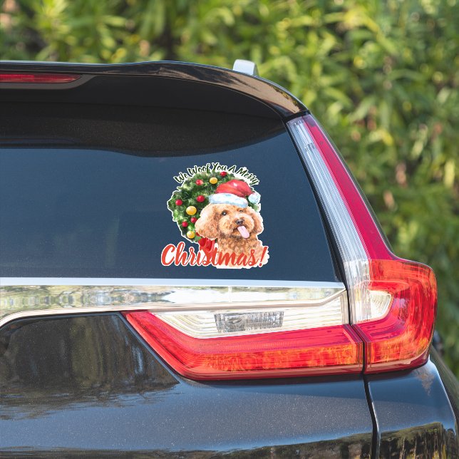 We Woof You Merry Christmas Apricot Colour Poodle (Car Side)