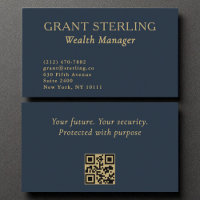 Wealth Manager Minimalist Navy Blue Gold QR Code 