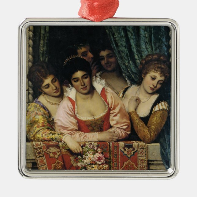 Wealthy Italian Ladies on a Balcony Metal Tree Decoration (Front)