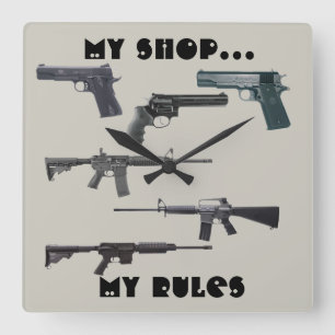 Weapons Collage Square Wall Clock
