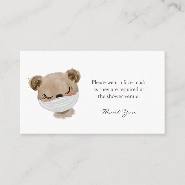 Wear a Face Mask Request Bear Baby Shower Enclosure Card (Front)