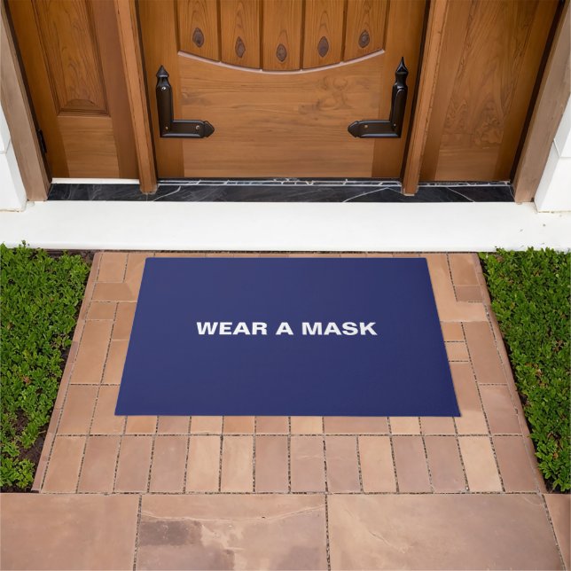 Wear a mask navy blue white custom minimalist  doormat (Outdoor)