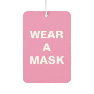 Wear a mask, pink white minimalist car air freshener